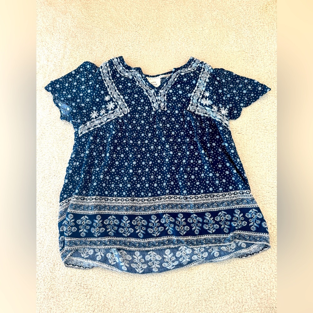 Blue Floral Boho Lace Top Size Medium
